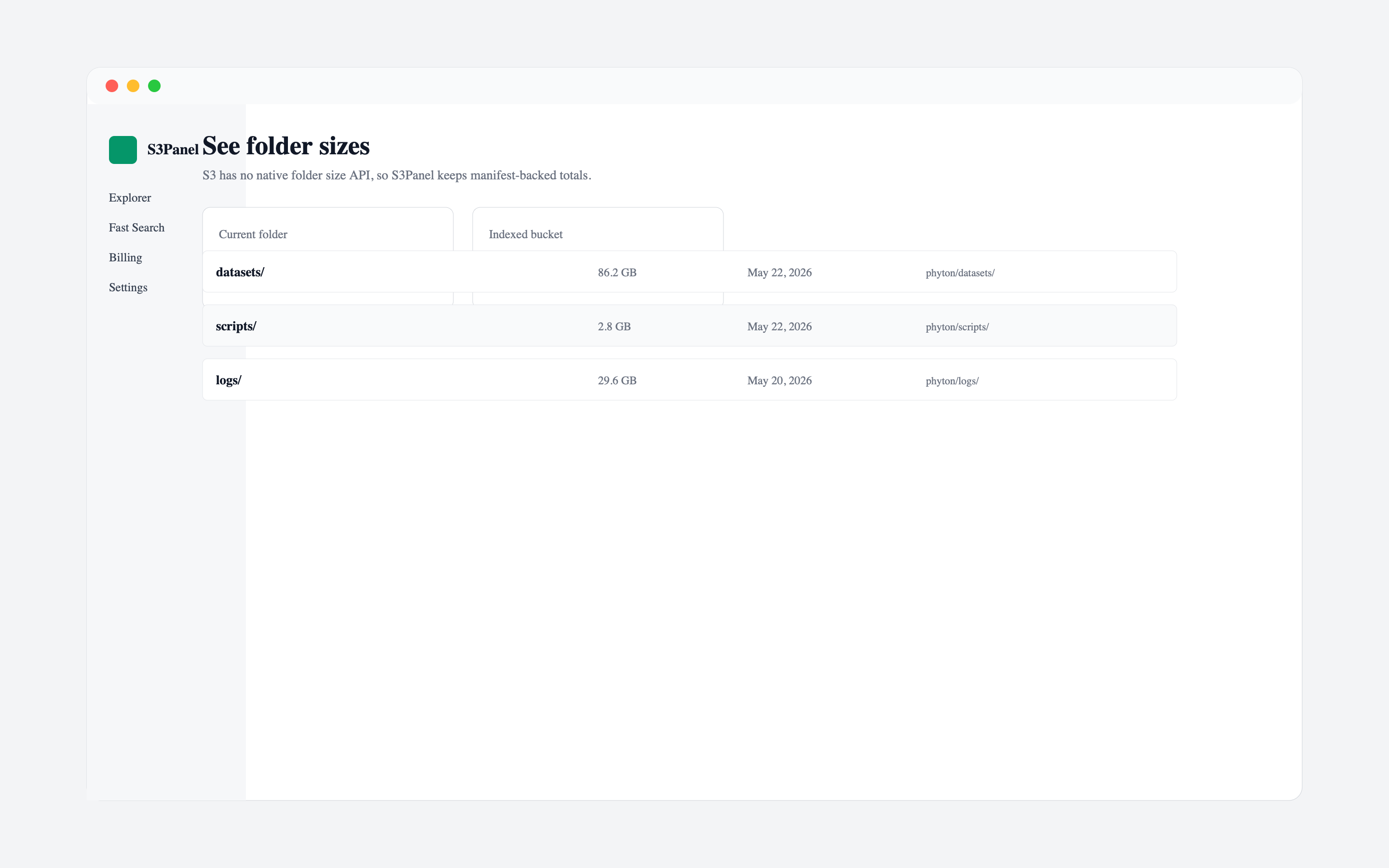 Folder size statistics
