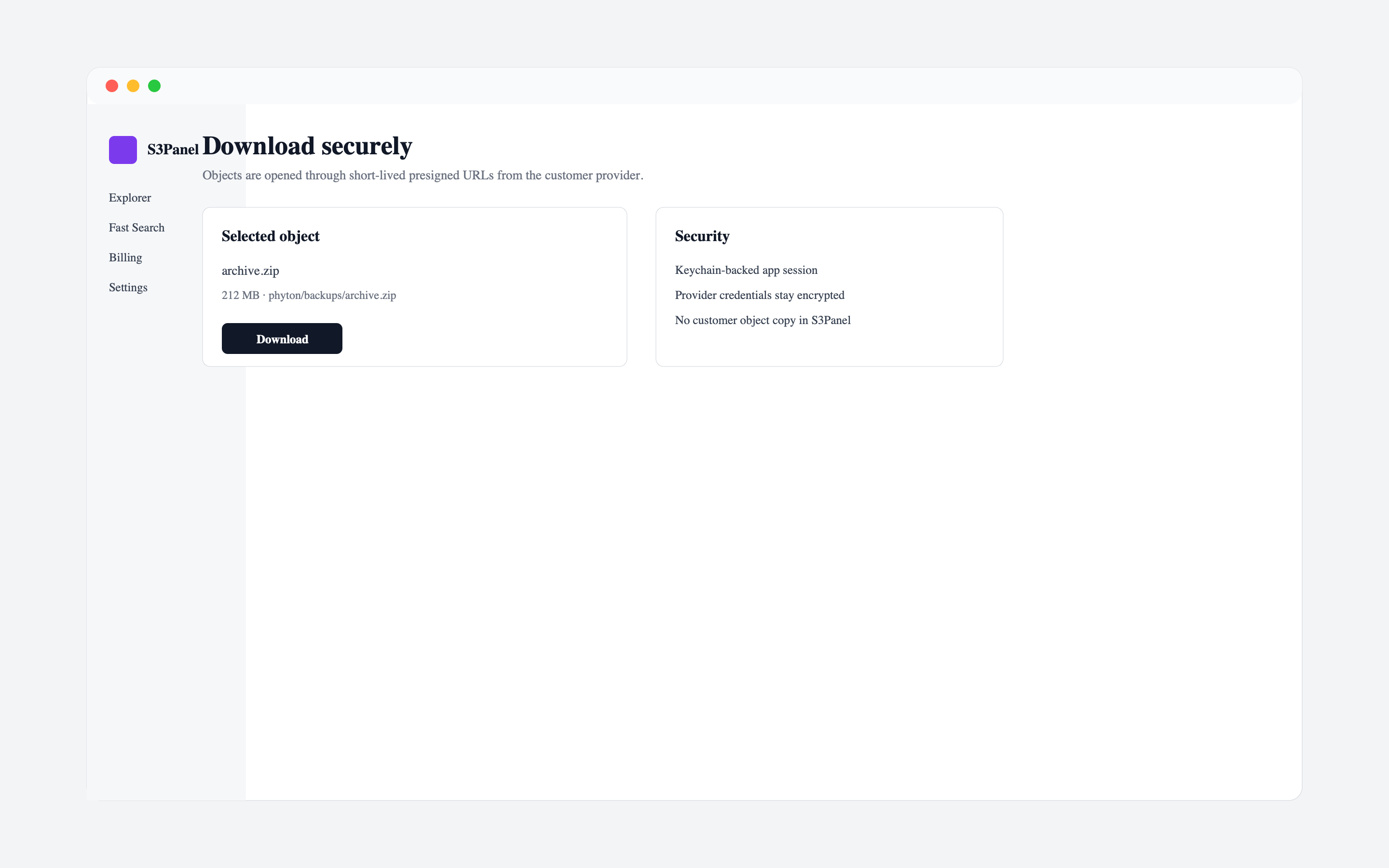 Secure presigned downloads